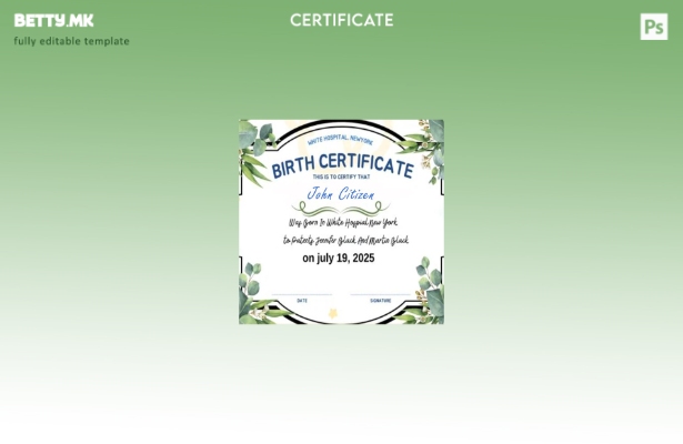 Модерен стил шаблон за уверение за раѓање во болница во Њујорк Вајт